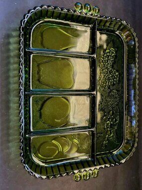 Vintage 1960s-1970s Indiana Glass Company Green Sectional Relish or Fruit Tray